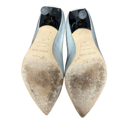Sergio Rossi Silver Metallic Patent Leather Pointed Toe Pumps Womens 6