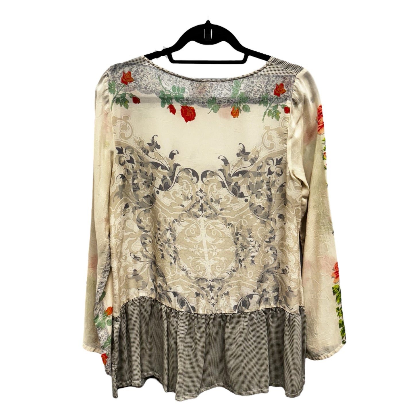 Johnny Was Floral Print Long Sleeve Round Neck Baby Doll Top Womens X-Small