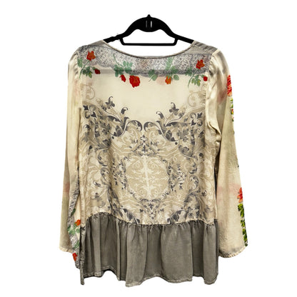 Johnny Was Floral Print Long Sleeve Round Neck Baby Doll Top Womens X-Small