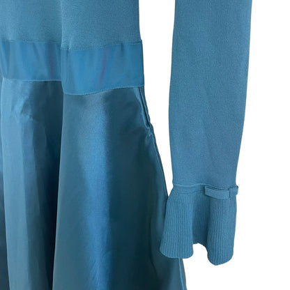 Ted Baker Fit & Flare Knit Satin Full Skirt Zadi Dress Teal Blue Size 1 / US 4