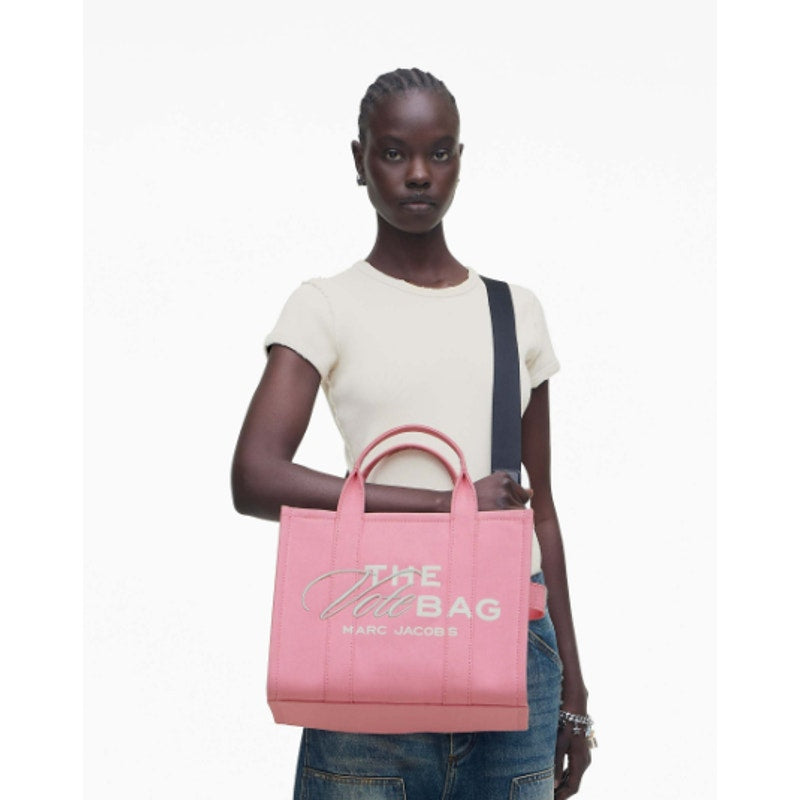 Marc Jacobs Pink White Double Handle The Vote Tote Bag w/ Crossbody Strap AS IS