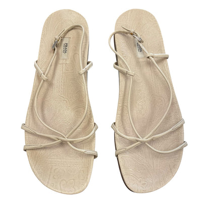 Vintage Prada Cream Leather Strappy Buckle Closure Sandal Womens Size 39 / US 9