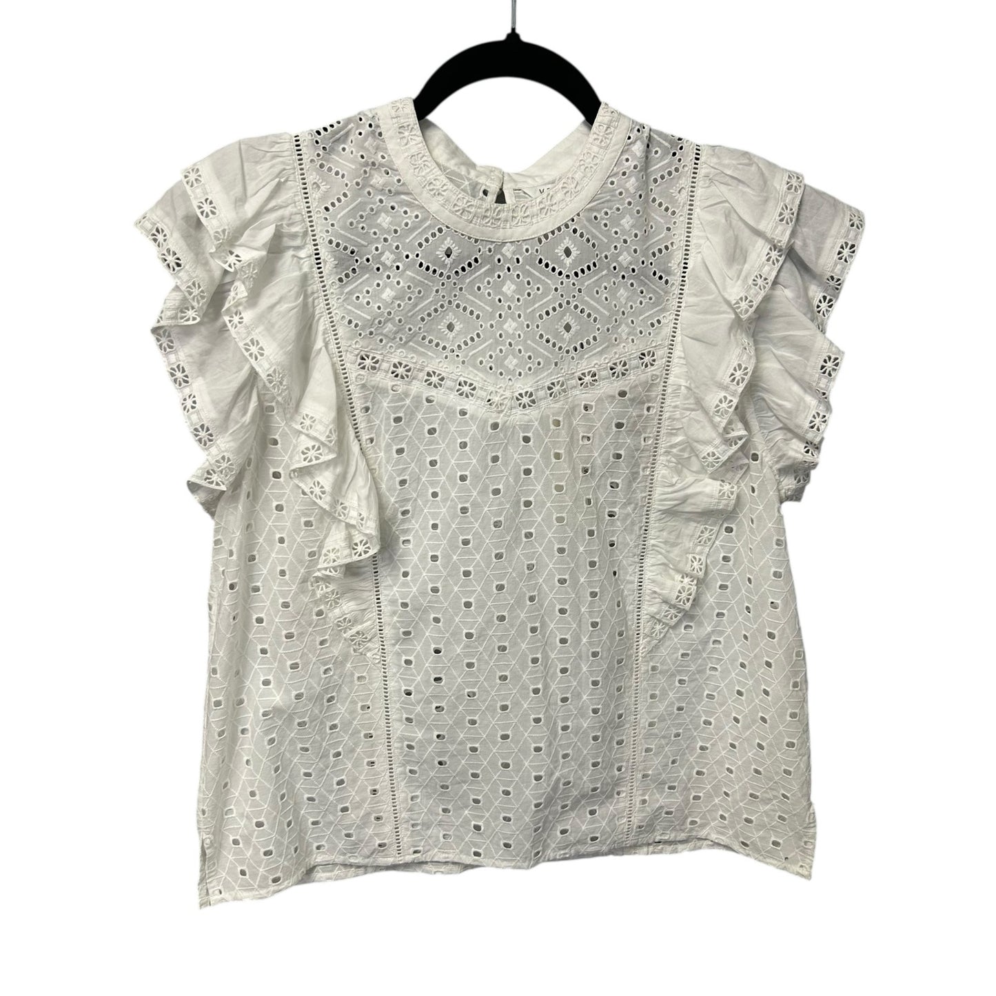 NWT Veronica Beard White Jie Ruffle Embroidered Eyelet Cotton Top Womens 10
