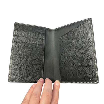 Coach Black Gray Leather Heritage Stripe Passport Holder / Card Holder