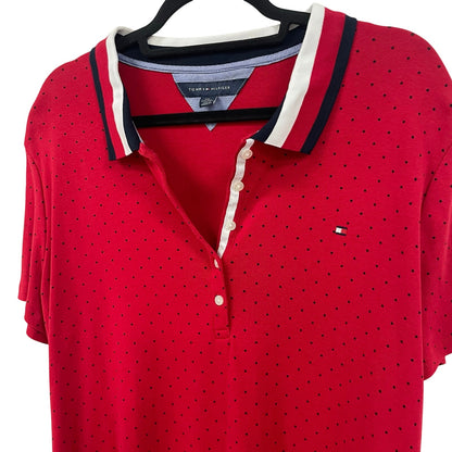 Tommy Hilfiger Short Sleeve Polo Dress Red Navy Polka Dot Print Womens Size XXL