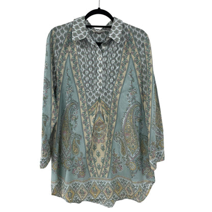 Soft Surroundings Tabitha Long Sleeve Tunic Top Floral Paisley Print Medium