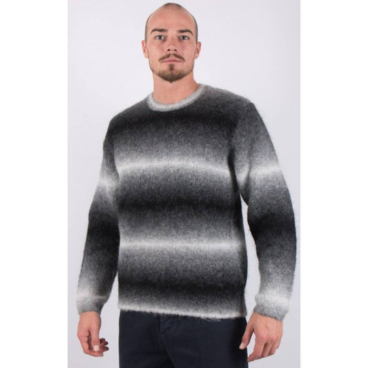 Vince Alpaca Shag Knit Black White Gray Ombré Crewneck Sweater Mens Size Large