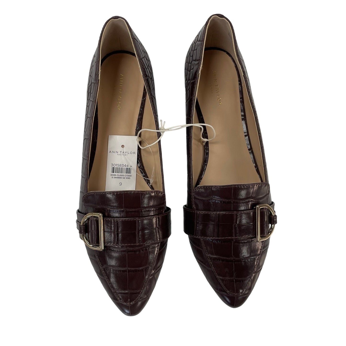 NWT Ann Taylor Factory Dark Brown Faux Leather Pointed Toe Flats Womens Size 9