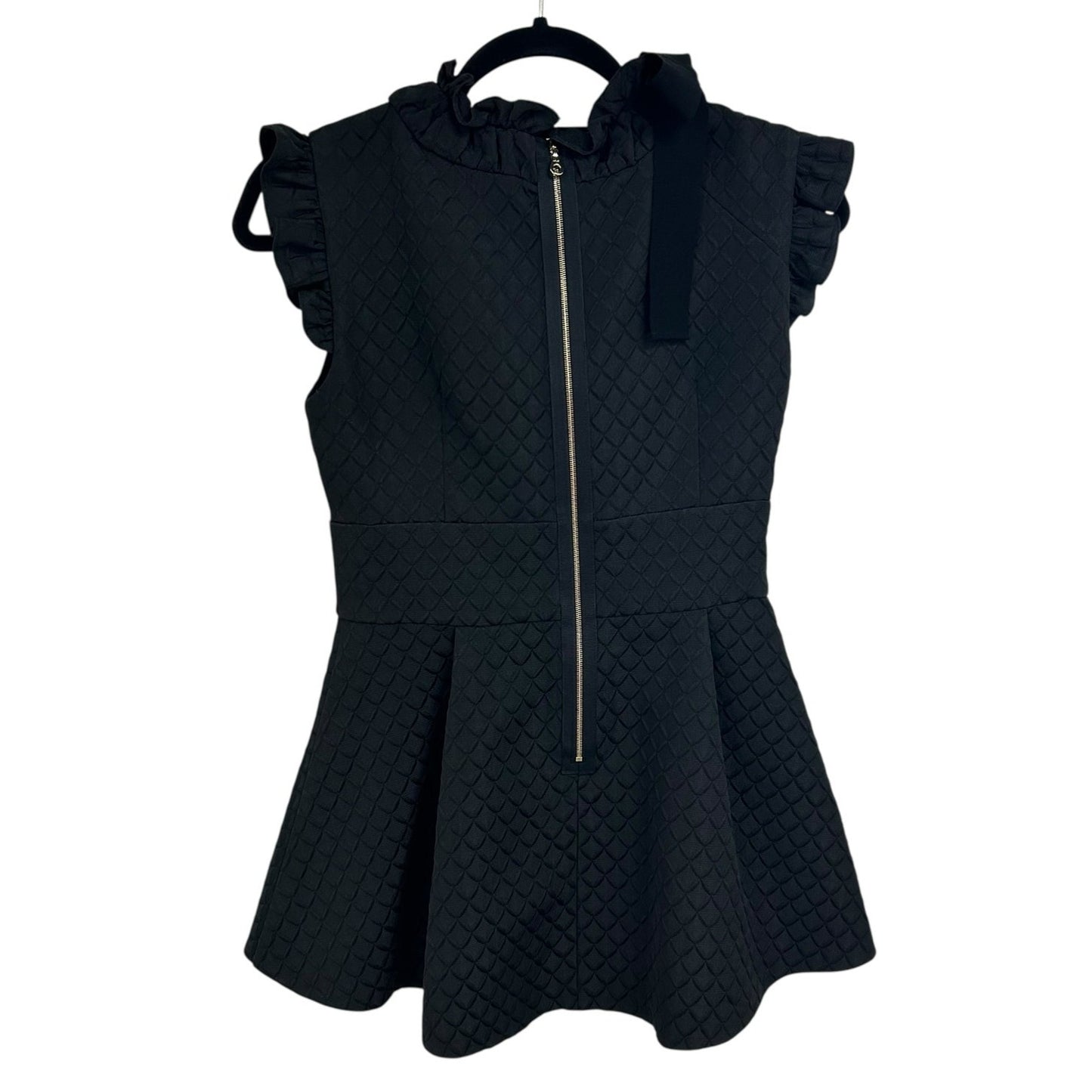 Erdem Black Textured Mock Neck Ruffle Sleeve Back Zip Up Peplum Top Womens 0?