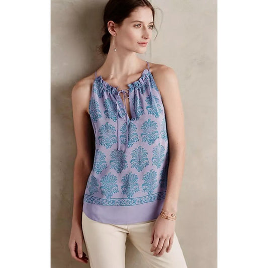 HD in Paris Anthropologie Panorama Front Tie Silk Tank Womens Petite 0