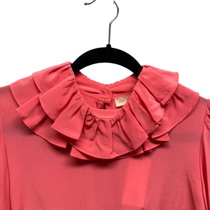 NWT Tory Burch Vivid Pink Long Sleeve Silk Draped Collar Blouse Womens Medium