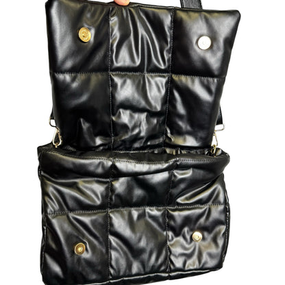 Anthropologie Black Puffy Quilted Fold Over Edison Shoulder Bag
