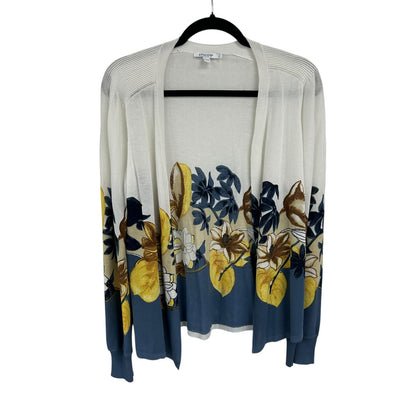 NWT Chicos White Blue Yellow Floral Print Open Front Cardigan Womens US Small
