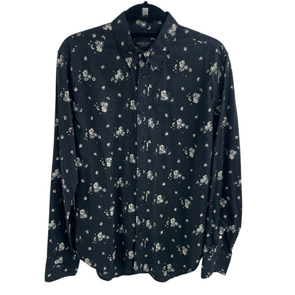Rag & Bone Fit 2 Tomlin Button Down Shirt Black Ivory Blue Floral Mens Medium
