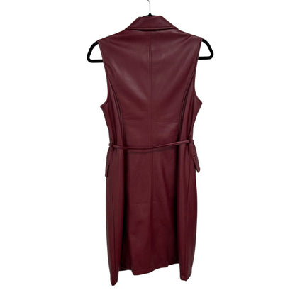 NWT Avec Les Filles Wine Red Faux Leather Sleeveless Belted Vest Womens XS