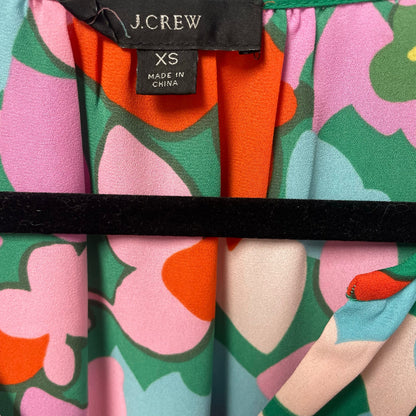 J. Crew Ruffle Cap Sleeve Split Neck Multicolor Floral Hanna Top Womens Size XS
