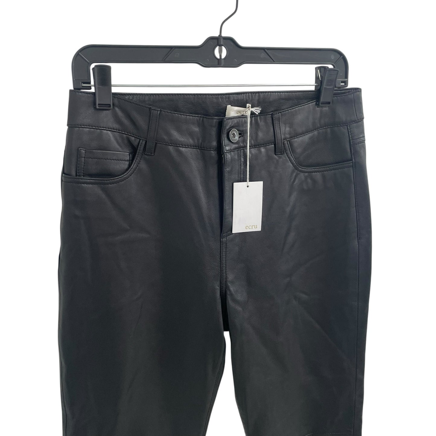 NWT Ecru Black Leather Straight Leg High Waist Hudson Pant Womens Size 4