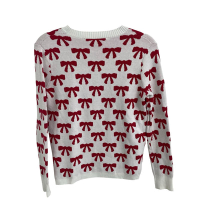 Duffield Lane Heirloom Cotton The Bow Sweater in Ivory Red and Pink Womens XS