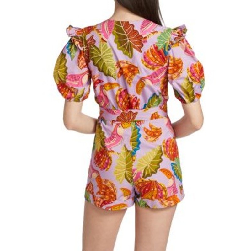 NWT Farm Rio Multi Color Breaks Bananas Ruffle Belted Romper Womens Medium