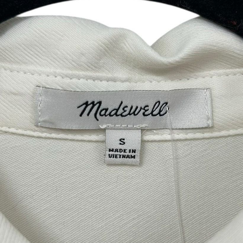 Madewell White Lusterweave Hartfield Button Up Collared Crop Shirt Womens Small
