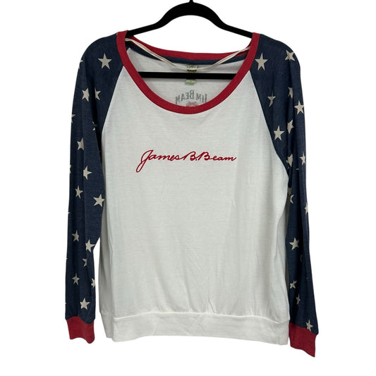 James B. Beam Red White Blue Star Print Sleeve 4th of July Top Womens Large