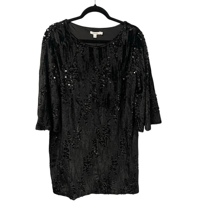 NWT Chico’s Bell Sleeve Black Sequin Velour Short Dress Womens Large