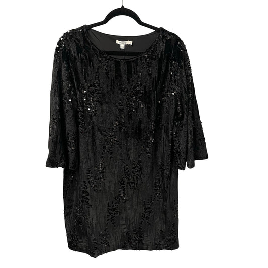 NWT Chico’s Bell Sleeve Black Sequin Velour Short Dress Womens Large