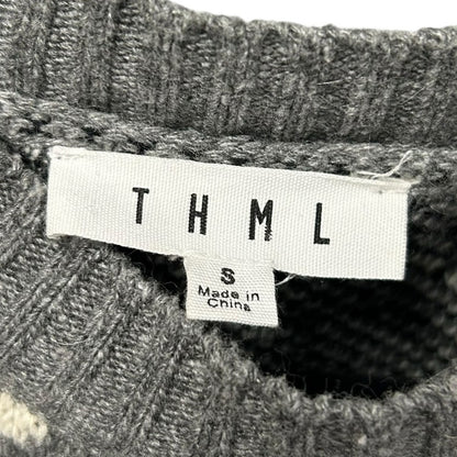 THML Grey White Sheep Print Long Sleeve Pullover Sweater Womens Size Small