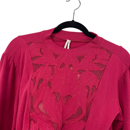 NWT By Anthropologie Floral Mesh Cutwork Swing Top Wine Red Womens Small