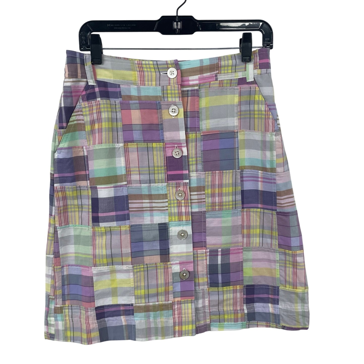 Brooks Brothers Cotton A Line Button Front Madras Pastel Plaid Skirt Womens 6