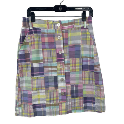 Brooks Brothers Cotton A Line Button Front Madras Pastel Plaid Skirt Womens 6