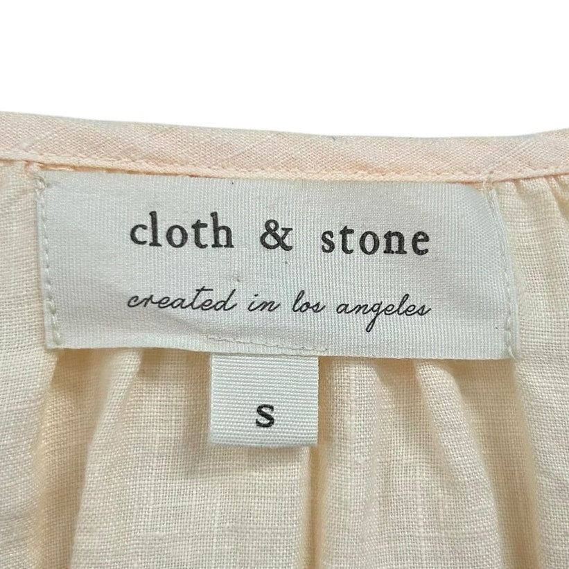 Cloth & Stone 100% Linen Peach Long Sleeve Tie Front Peasant Top Womens Small