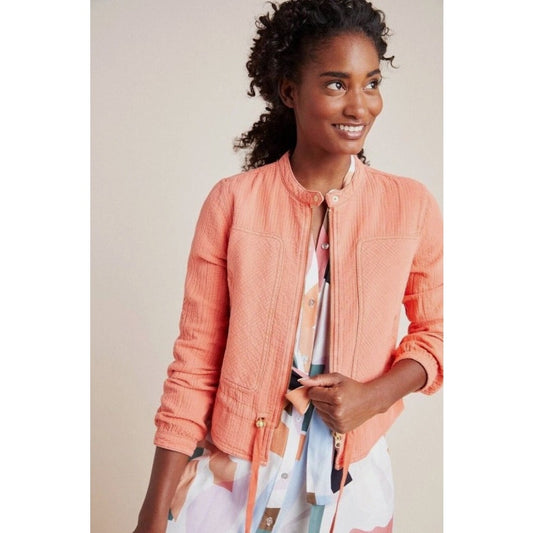 by Anthropologie Light Orange Joyce Textured Full Zip Moto Jacket Womens Medium