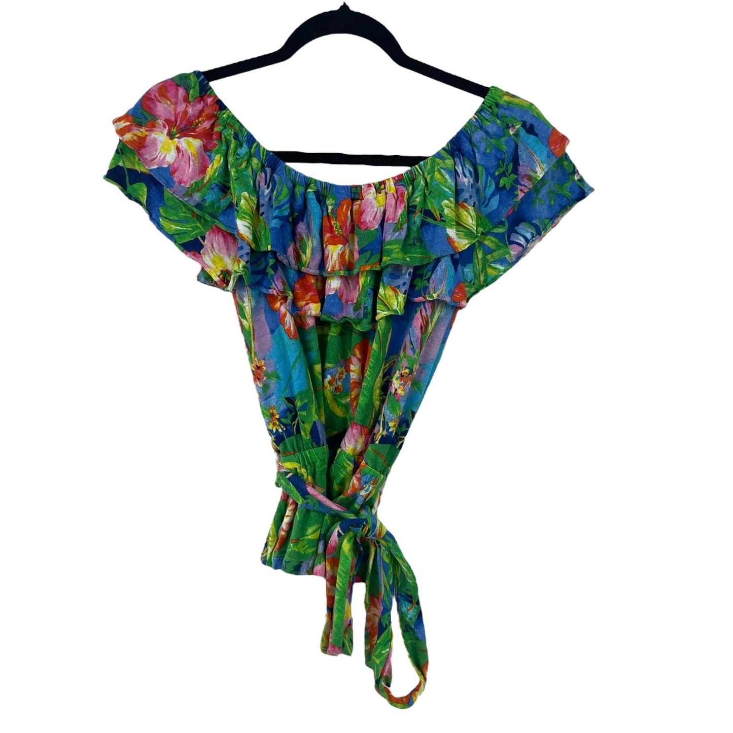 Lauren Ralph Lauren Floral Jersey Off The Shoulder Tie Front Top Womens Small