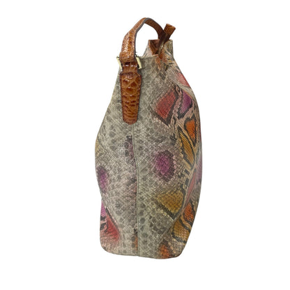 Brahmin Pink Orange Yellow Snakeskin Embossed Leather Isabella Shoulder Handbag