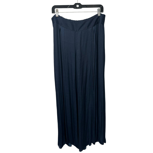 Soft Surroundings Solid Navy Satin Wide Leg Side Zip Pants Womens Medium