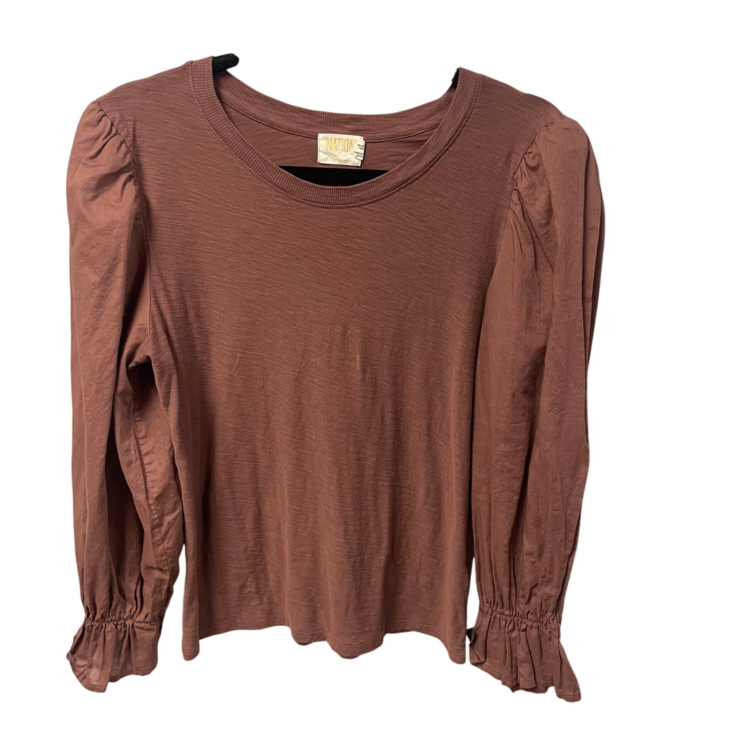Nation Ltd Carly Volume Sleeve Pima Cotton Top Mauve Brown Womens Medium