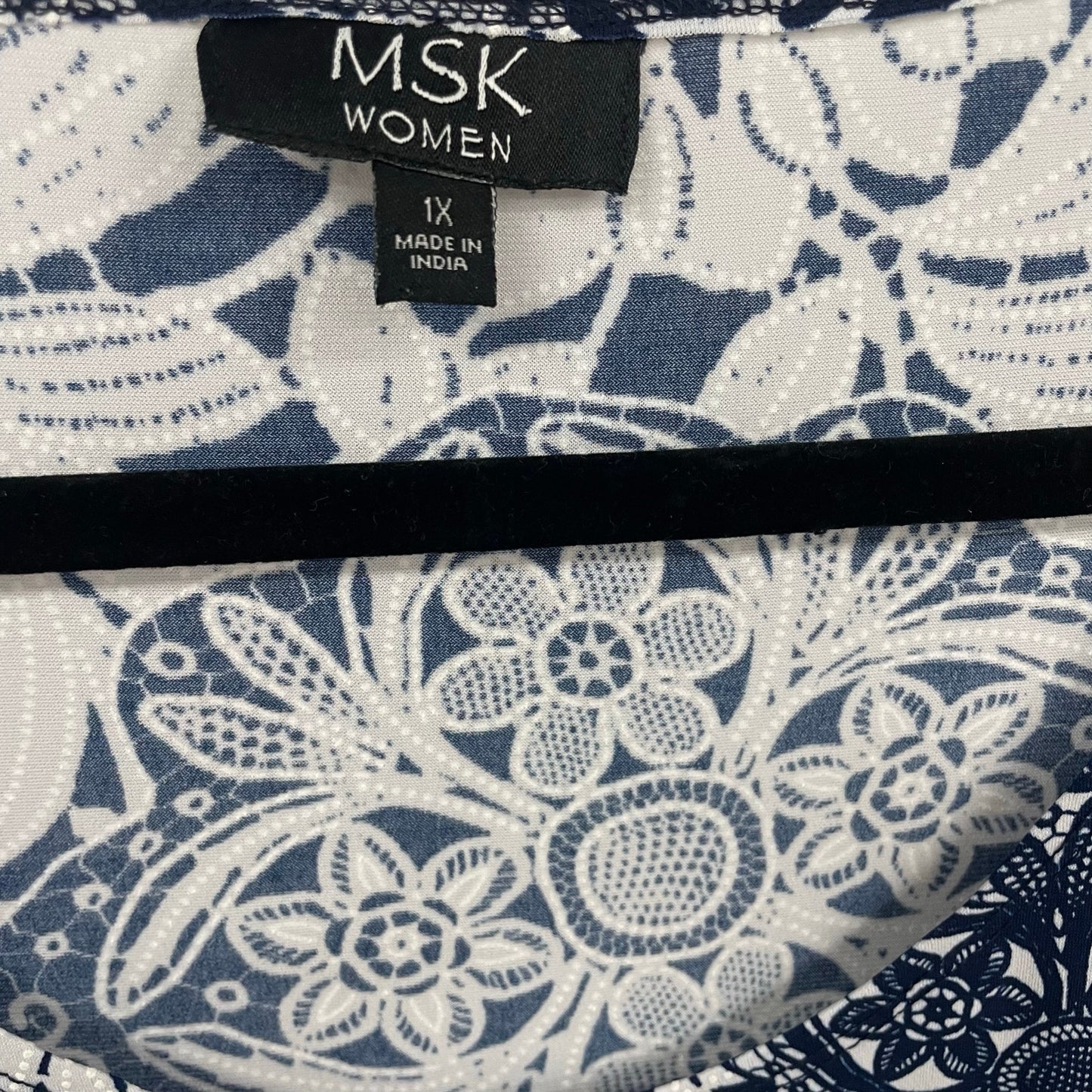 MSK Navy White Floral Print Short Sleeve Shift Dress Womens Plus Size 1X