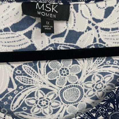 MSK Navy White Floral Print Short Sleeve Shift Dress Womens Plus Size 1X