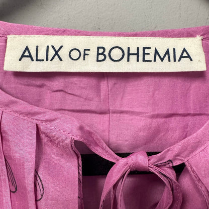 Alix Of Bohemia Fuchsia Heart Print Open Side Tie Front Silk Top Womens X-Small