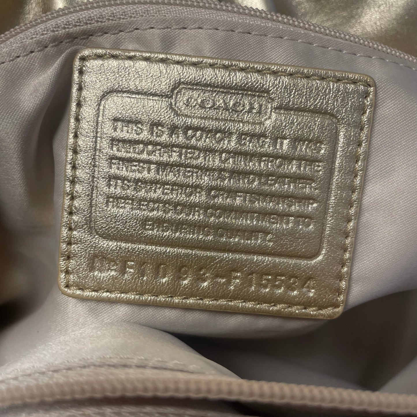 Coach Signature Logo Print Beige Brown Penelope Satchel with Gold Leather Trim