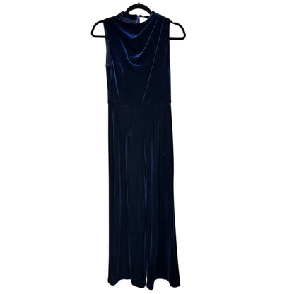 NWT Black Halo Deep Navy Velvet Sleeveless Mock Neck Corrine Jumpsuit Womens 2
