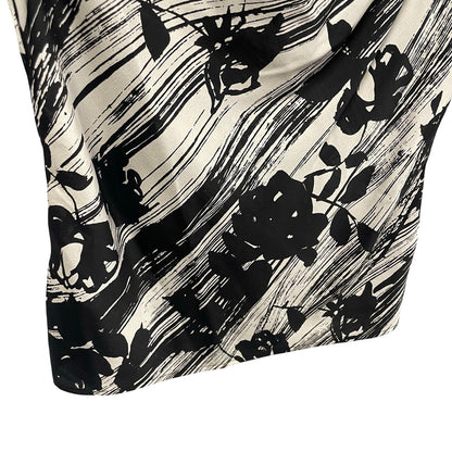 St. John Pure Silk Black White Floral Striped Sleeveless Draped Neck Top Small?
