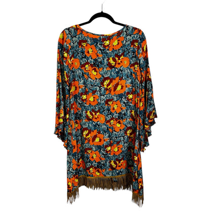 Uncle Frank Blue Orange Floral Butterfly Sleeve Mini Shift Dress Womens Medium