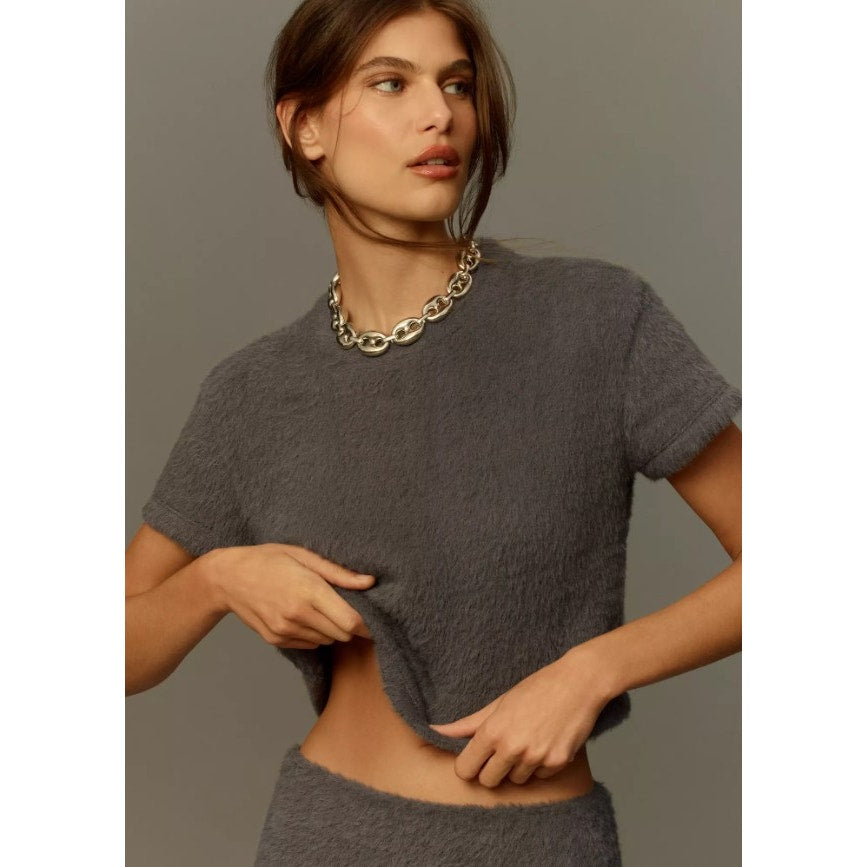 by Anthropologie Gray Fuzzy Short Sleeve Cozy Baby Tee Womens Large