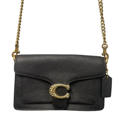 Coach Tabby Mixed Leather Chain Crossbody Bag With Gem C Closure Black Gold
