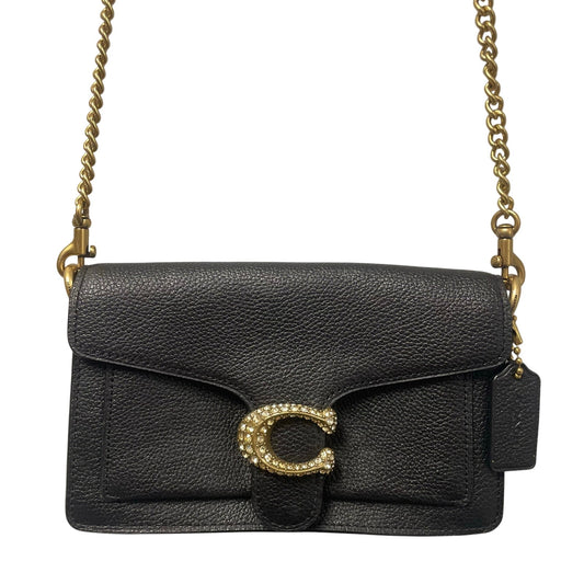 Coach Tabby Mixed Leather Chain Crossbody Bag With Gem C Closure Black Gold