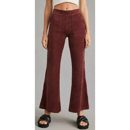 Anthropologie Daily Practice Velour Corduroy Flare Pants Plum Womens Small