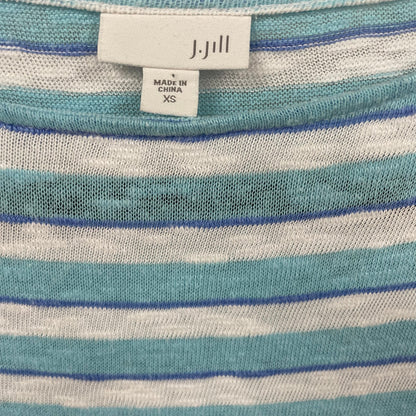 J. Jill Linen Blend Blue White Striped Short Sleeve T Shirt Womens Size XS