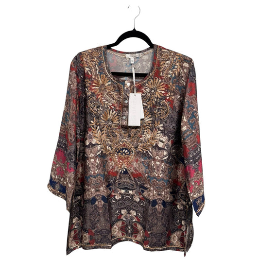 NWT Karyn Seo Multi Color Embroidered 3/4 Sleeve Round Neck Top Womens X-Large